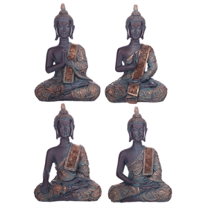 Buddha BUD275C siddende kobberfarvet med mønster polyresin h:31cm - Se Buddha figurer